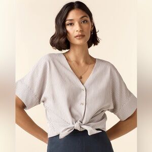 Vetta Girlfriend shirt in taupe stripe